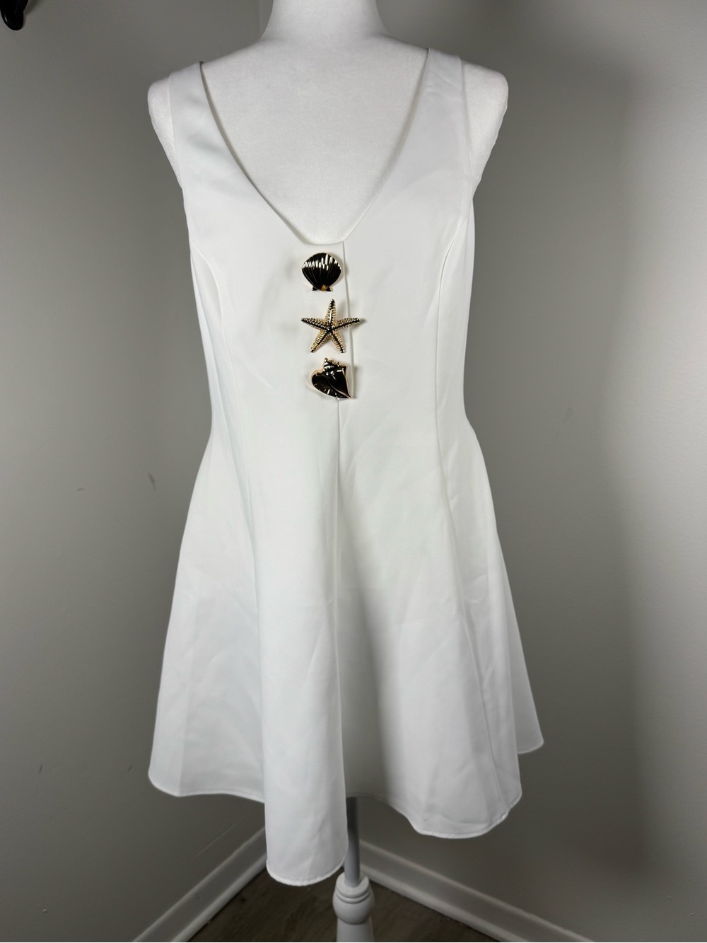 NEW Amanda Uprichard Aries Shell Embellished Sleeveless Fit & Flare Mini Dress L - Picture 5 of 11
